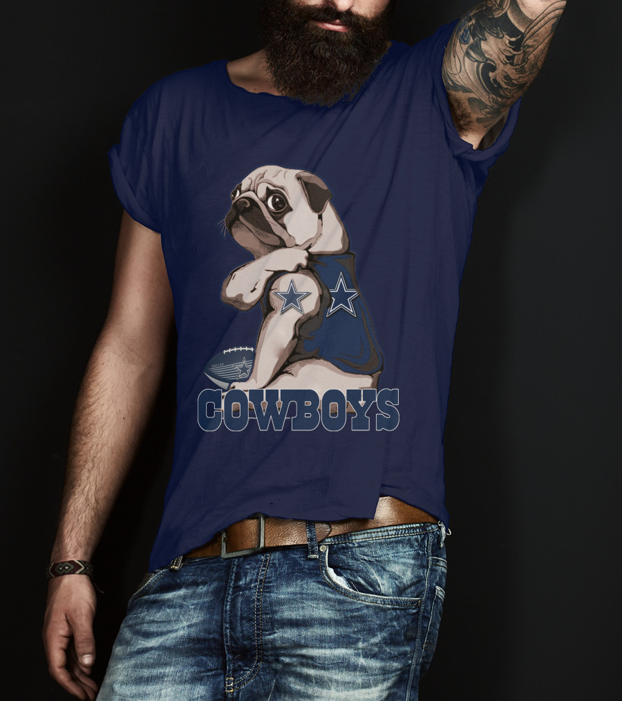 Pug In Dallas Cowboys Star Jersey With Football T-Shirt