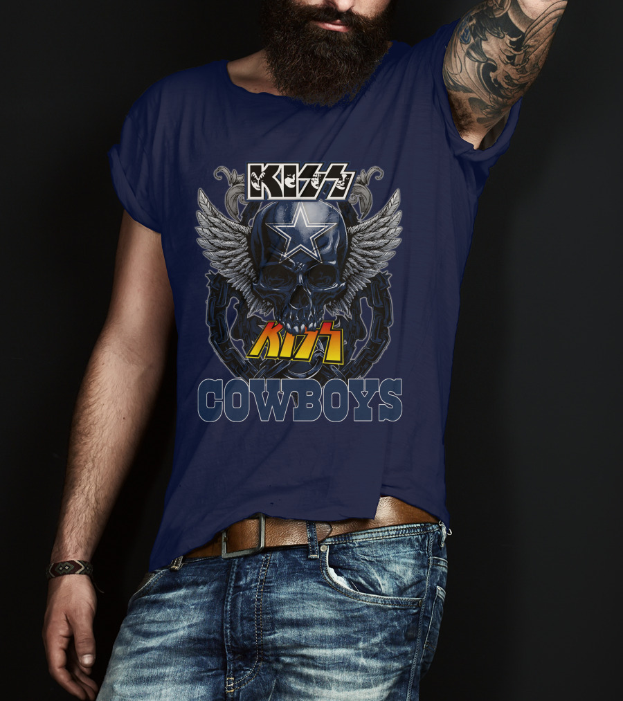 KISS Dallas Cowboys Skull With Star And Wings T-Shirt