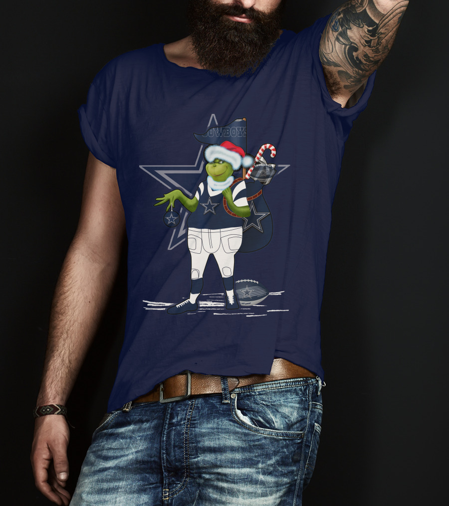 Grinchxmas Dallas Cowboys Holiday Cheer With Starry Football Twist T-Shirt