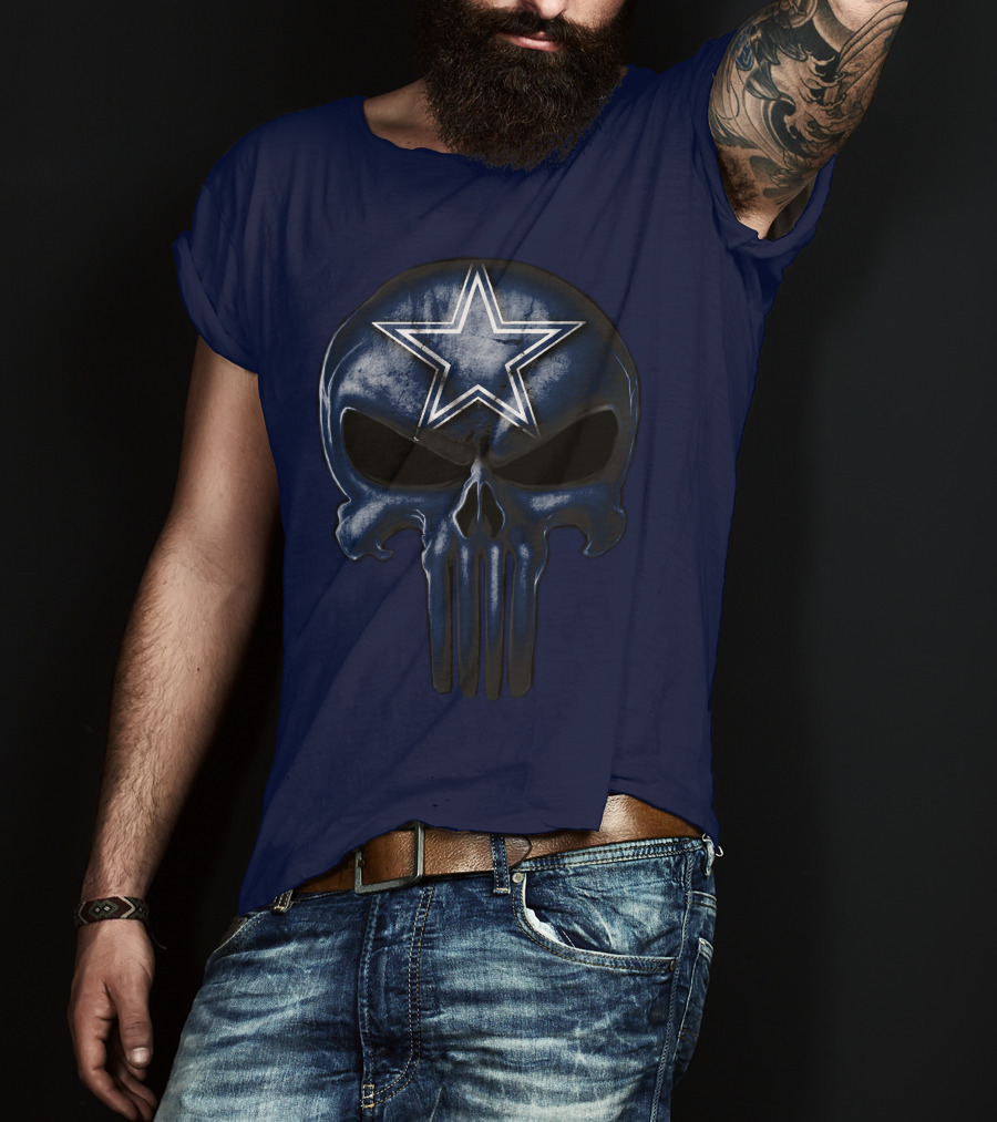 Skull Dallas Cowboys Star Logo Navy Background T-Shirt