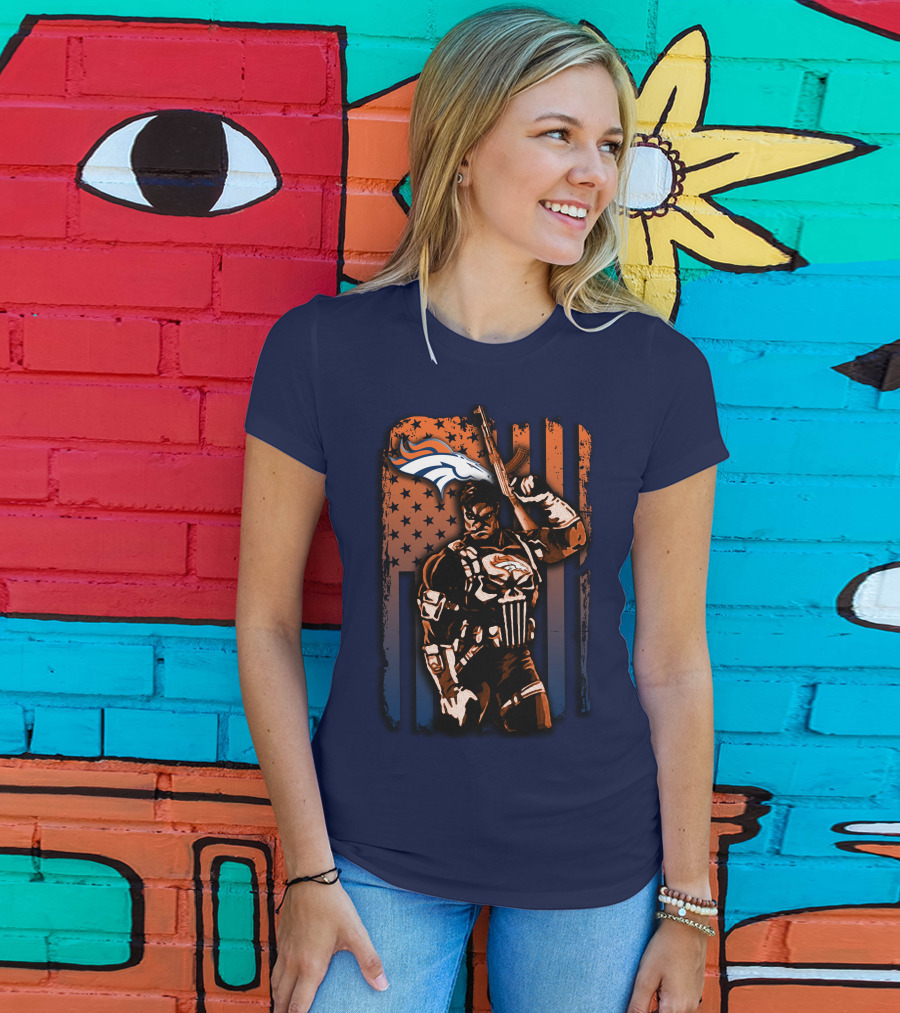 Denver Broncos Punisher Style Patriot T-Shirt