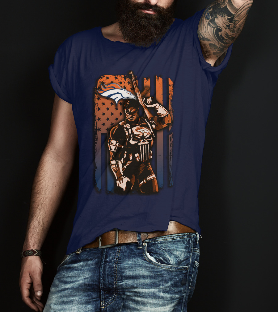 Denver Broncos Punisher Style Patriot T-Shirt