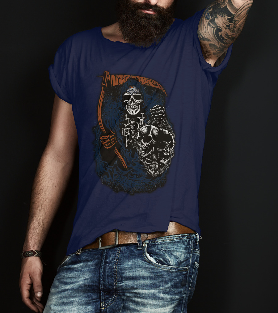 Denver Broncos Grim Reaper Skull Art T-Shirt