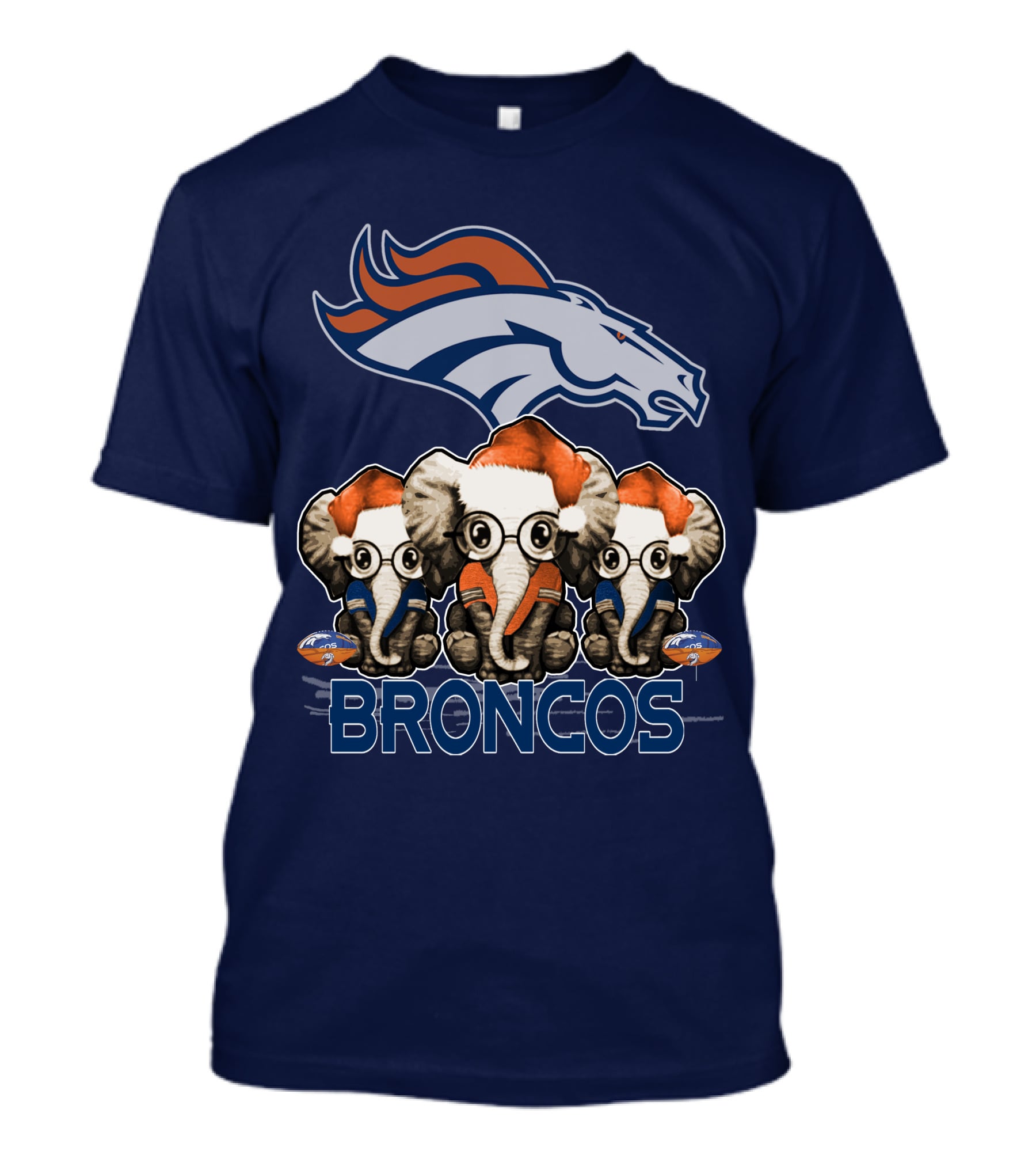 Elephan Christmas Denver Broncos Santa Hats Sporting Team Spirit T-Shirt