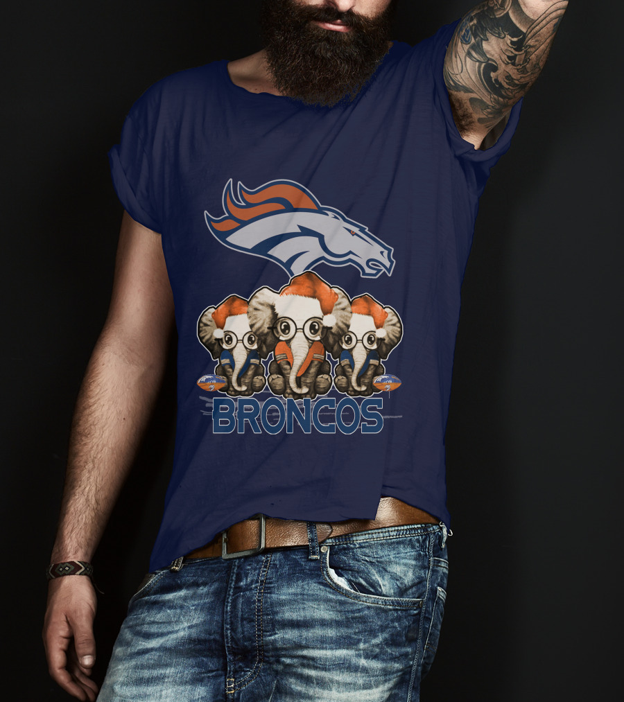 Elephan Christmas Denver Broncos Santa Hats Sporting Team Spirit T-Shirt