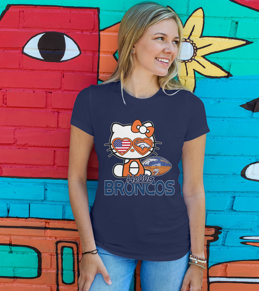Hellokitty Broncos Usa Heart Football T-Shirt
