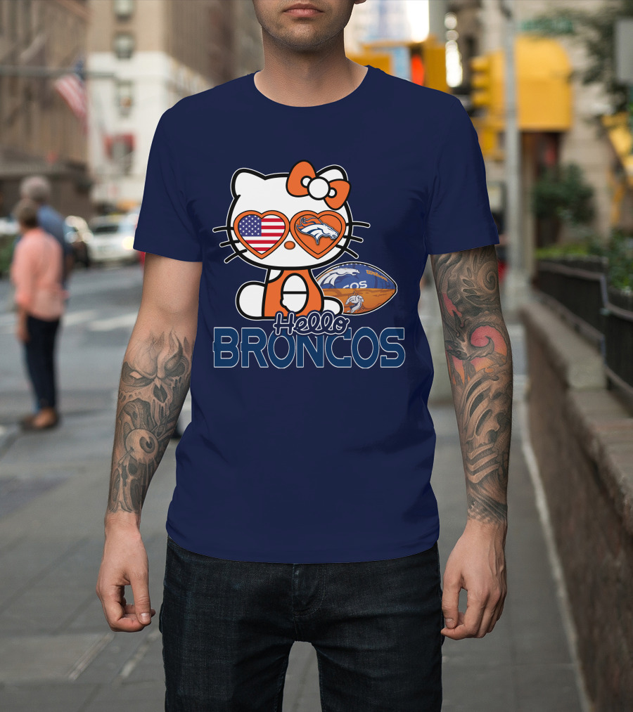 Hellokitty Broncos Usa Heart Football T-Shirt