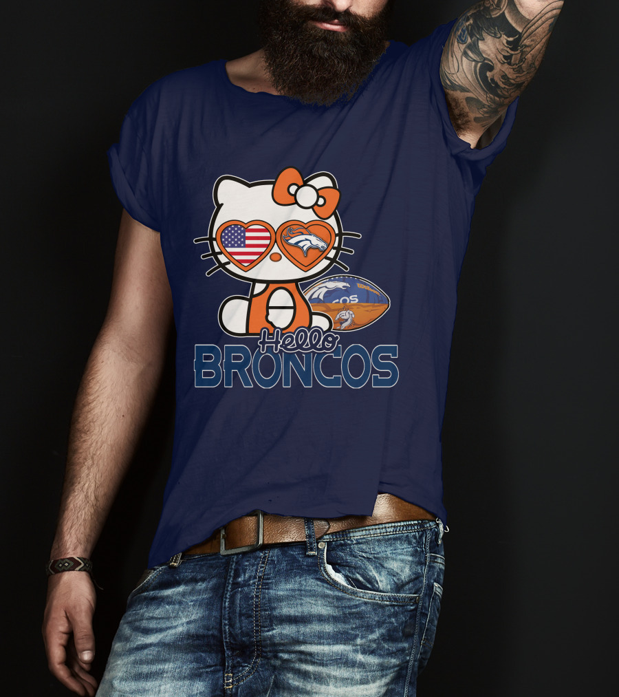 Hellokitty Broncos Usa Heart Football T-Shirt