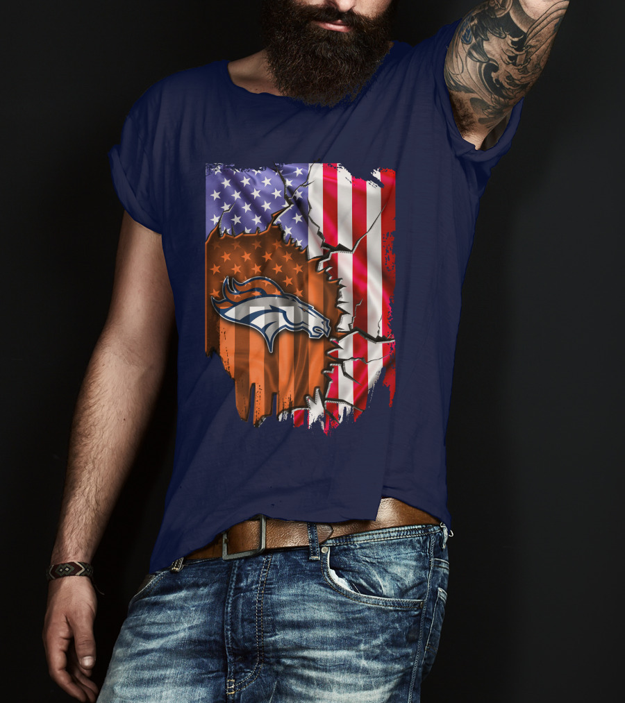 Flag V2 Denver Broncos American Flag Rip Style T-Shirt