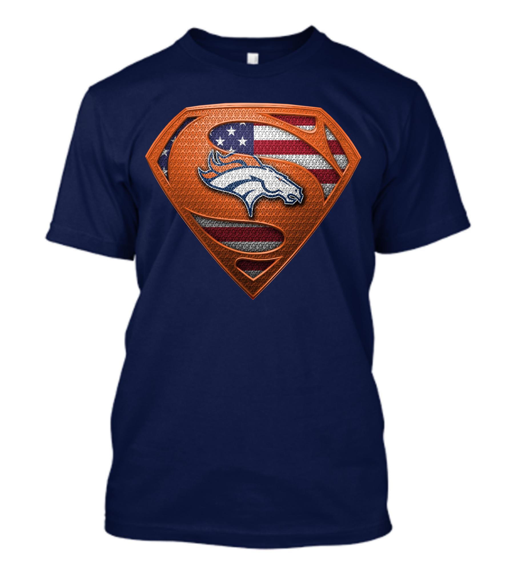 Denver Broncos Superhero Shield American Flag T-Shirt