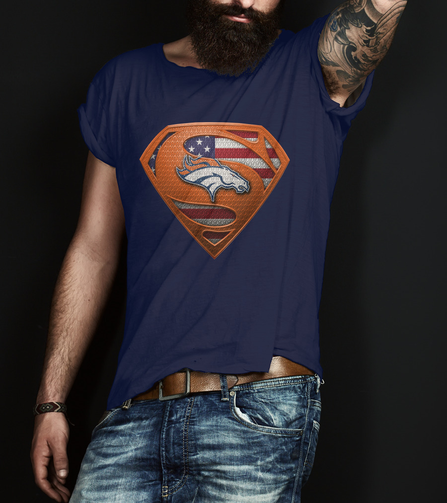 Denver Broncos Superhero Shield American Flag T-Shirt