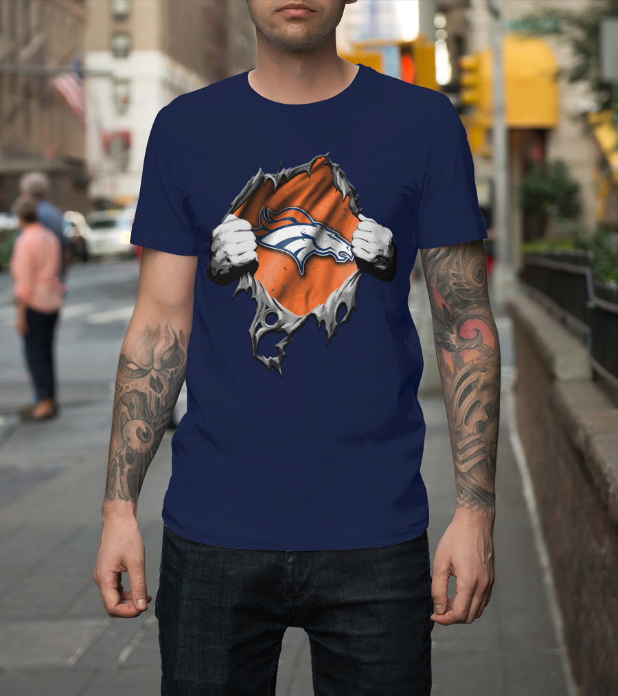 Torn V2 Denver Broncos Logo Ripped Reveal T-Shirt