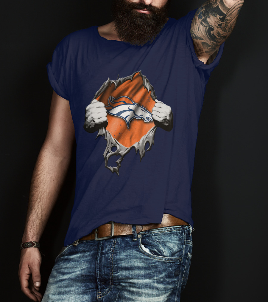 Torn V2 Denver Broncos Logo Ripped Reveal T-Shirt