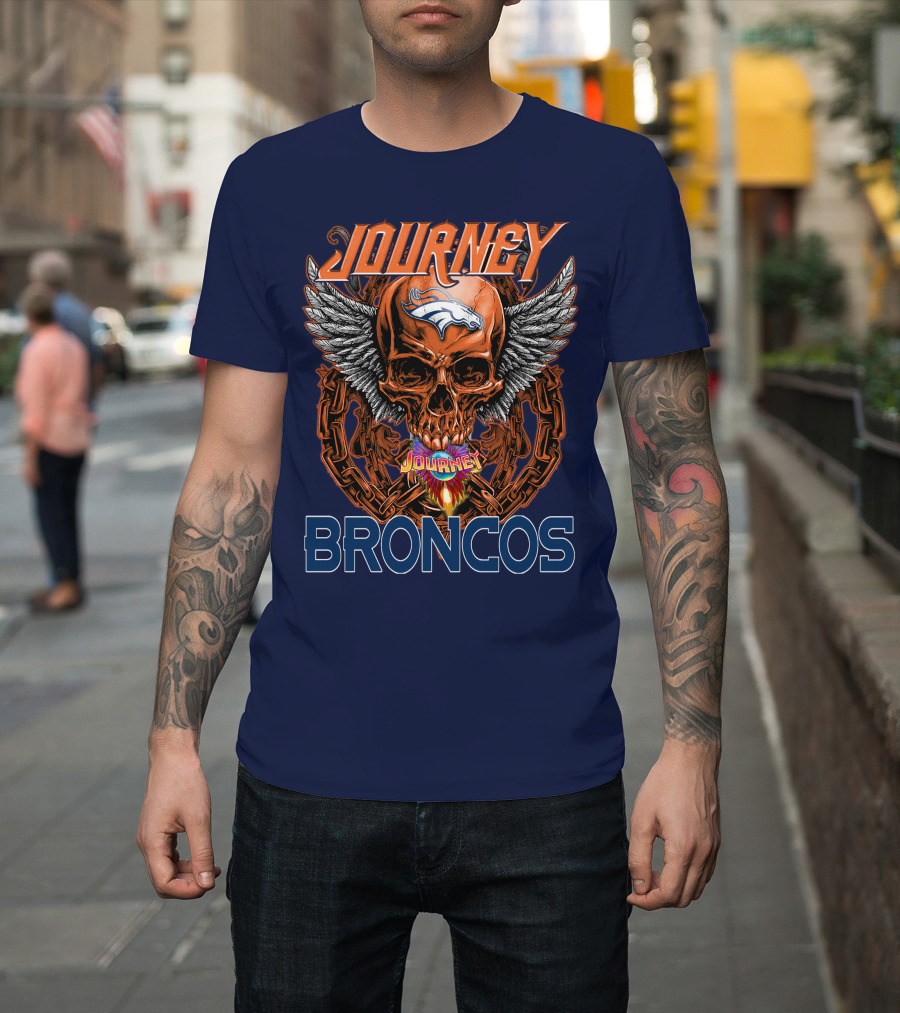 Journey Denver Broncos Skull With Wings And Chains T-Shirt