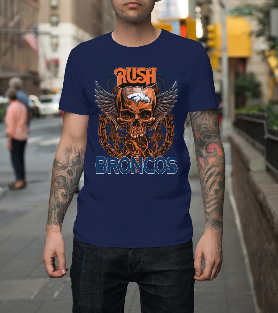 Rush Denver Broncos Skull Wings Chain T-Shirt