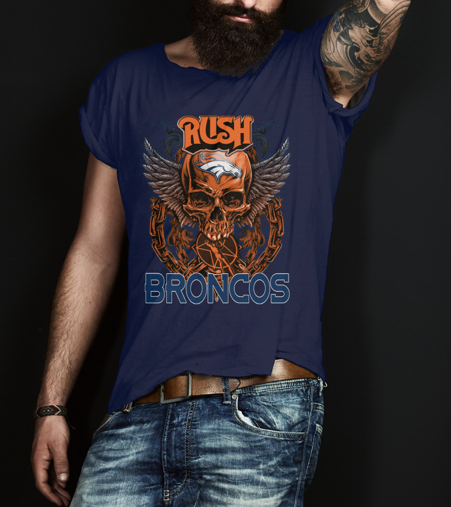 Rush Denver Broncos Skull Wings Chain T-Shirt
