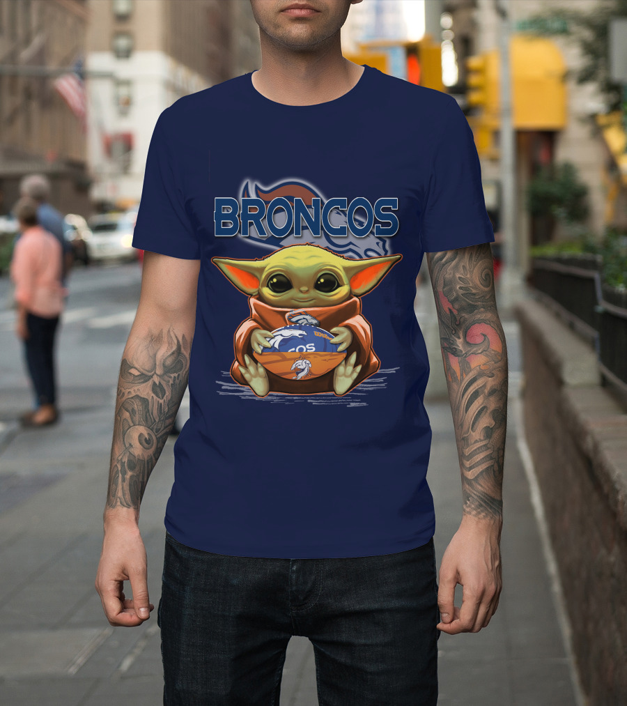 Yoda With Denver Broncos Football Baby Yoda Broncos T-Shirt