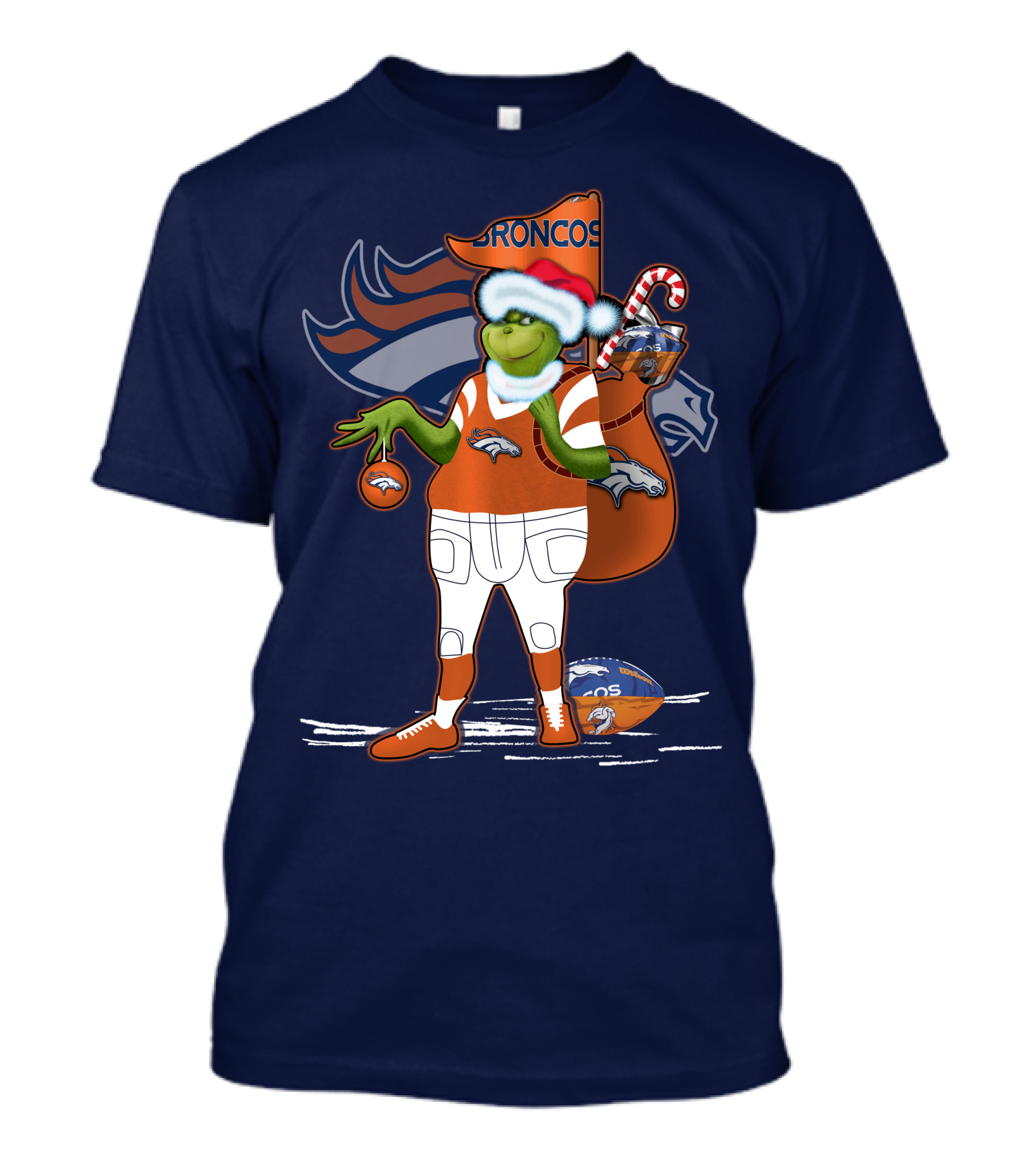 Grinchxmas Denver Broncos Holiday Football Theme T-Shirt