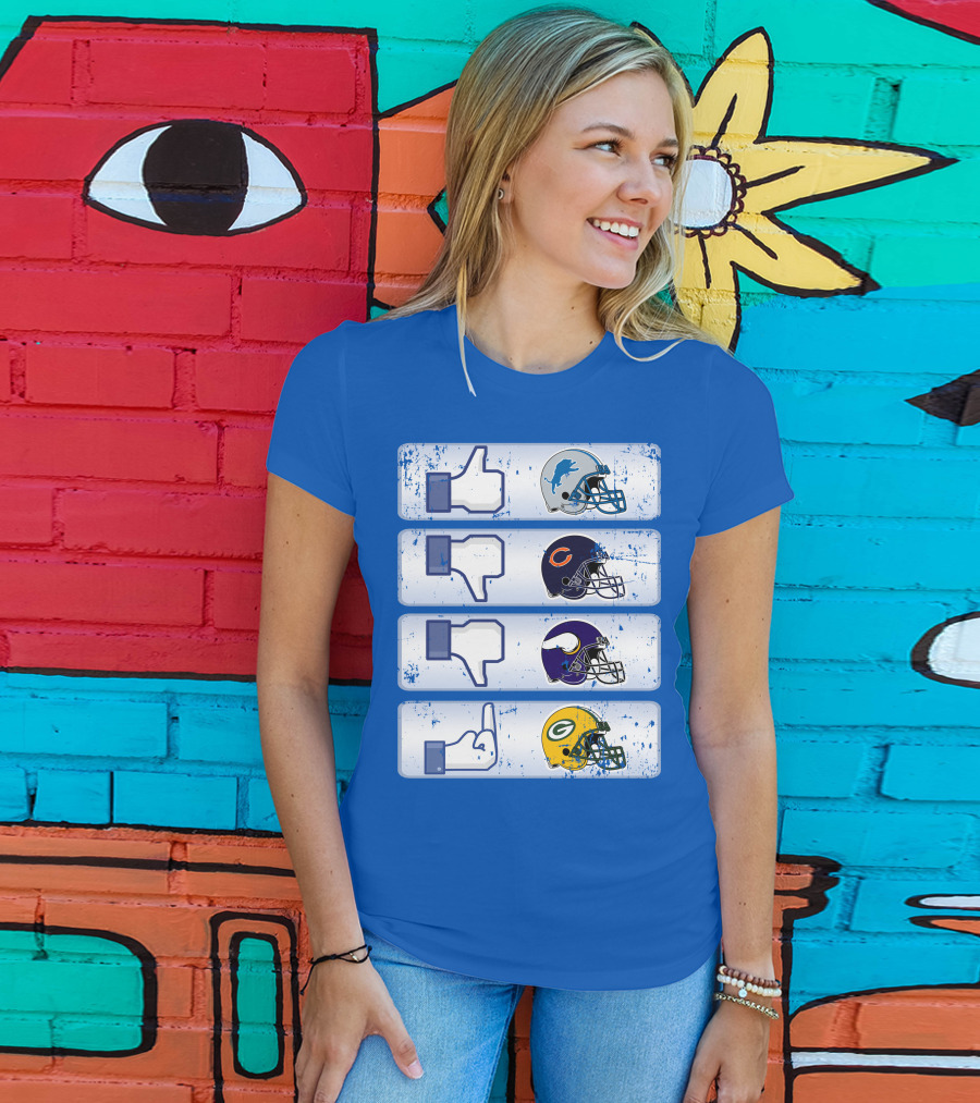 Detroit Lions Thumbs Up Chicago Bears Minnesota Vikings Green Bay Packers Football Helmets Thumbs Down Gesture T-Shirt