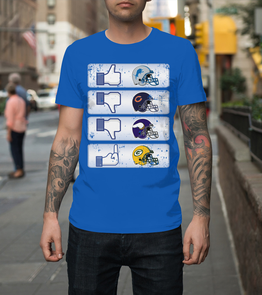 Detroit Lions Thumbs Up Chicago Bears Minnesota Vikings Green Bay Packers Football Helmets Thumbs Down Gesture T-Shirt