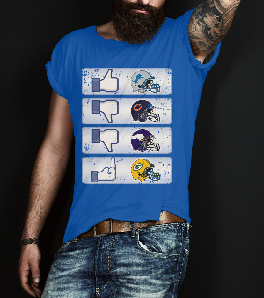 Detroit Lions Thumbs Up Chicago Bears Minnesota Vikings Green Bay Packers Football Helmets Thumbs Down Gesture T-Shirt