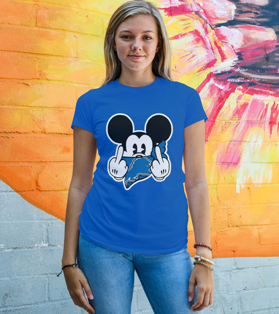 Detroit Lions 53 Mickey Mouse Gesture Blue Bandana T-Shirt
