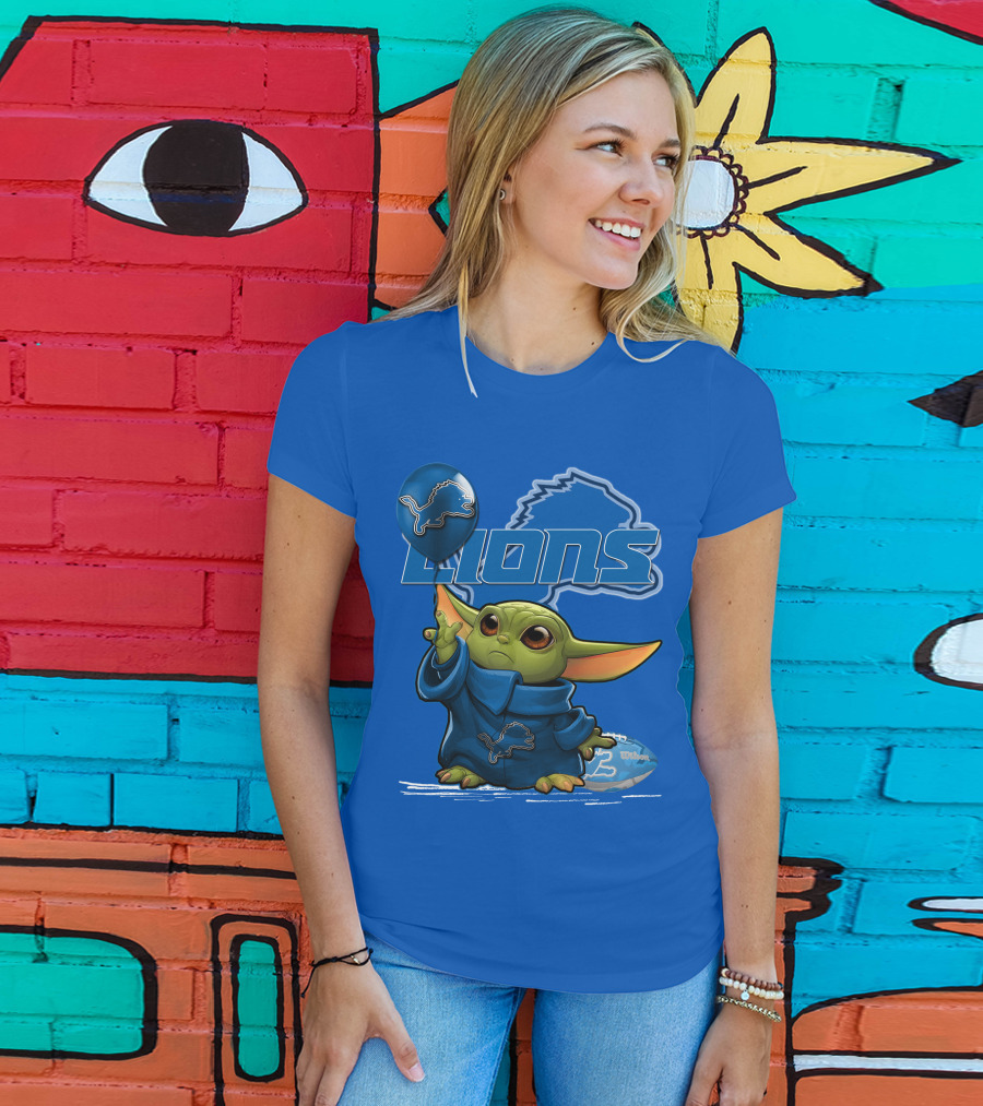 Yoda Detroit Lions Wilson Balloon Football Iconic Crossover T-Shirt