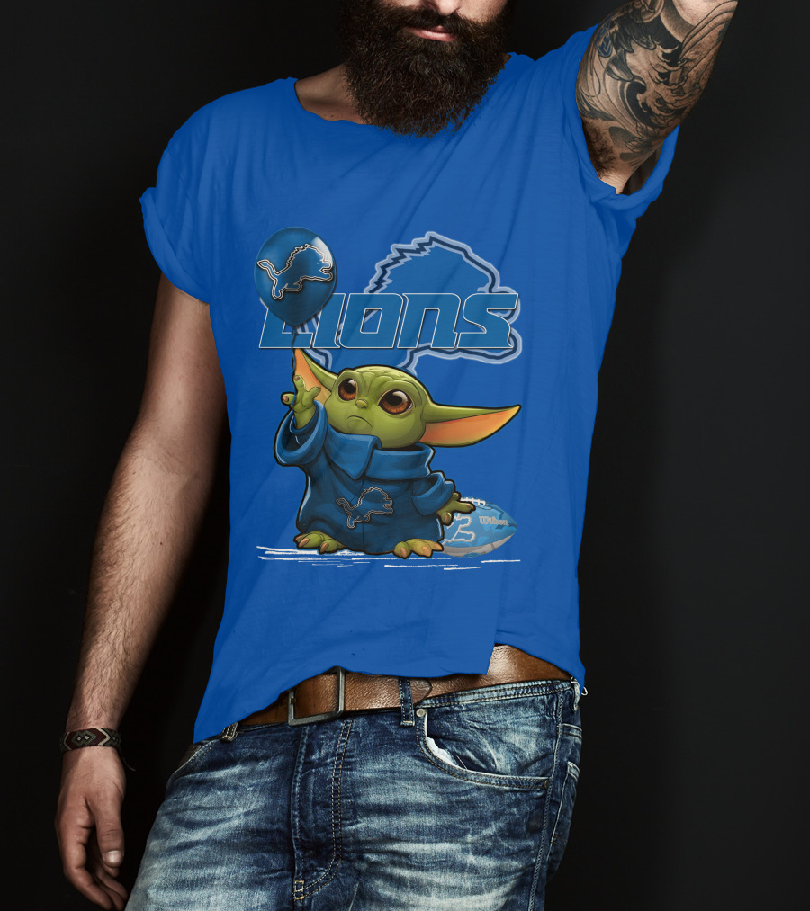 Yoda Detroit Lions Wilson Balloon Football Iconic Crossover T-Shirt