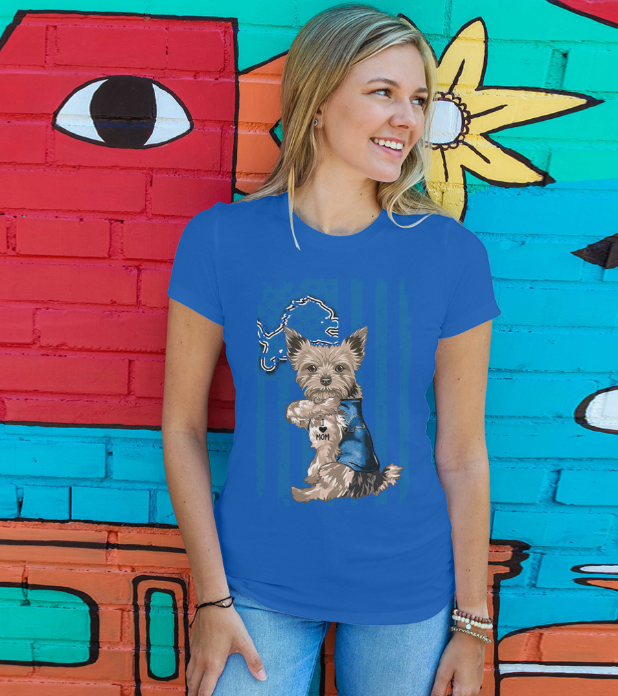 Yorkshire Terrier I Love Mom Detroit Lions T-Shirt
