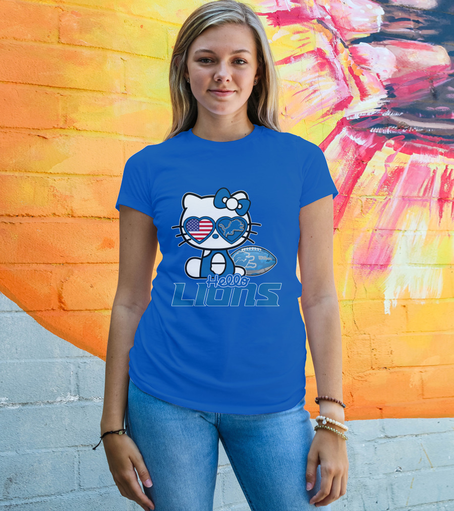 Hello Kitty Usa Detroit Lions Football Heart Glasses T-Shirt