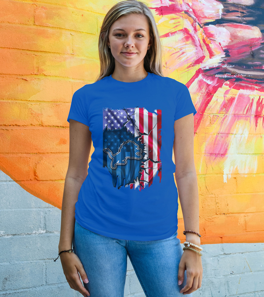 Detroit Lions American Flag Lion T-Shirt