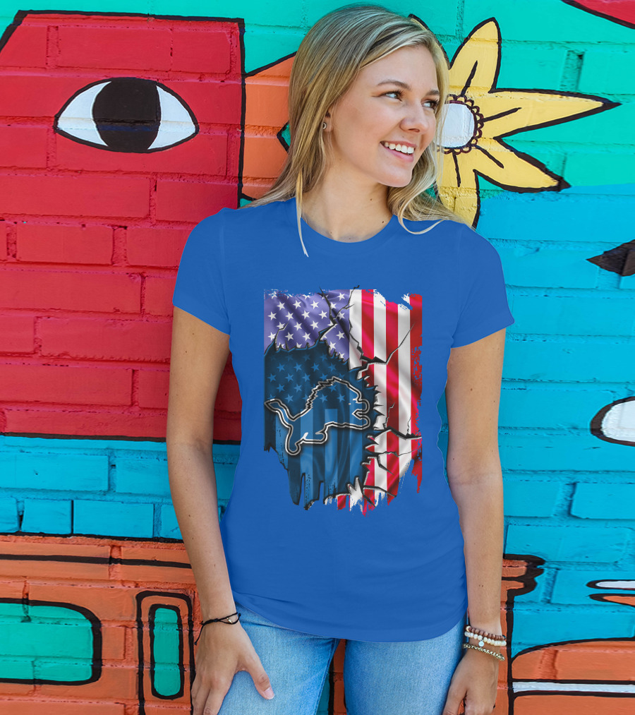 Detroit Lions American Flag Lion T-Shirt