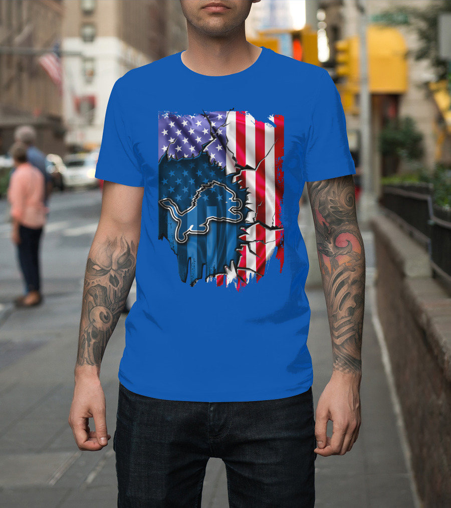 Detroit Lions American Flag Lion T-Shirt