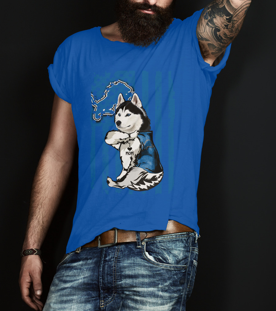 Siberian Husky I Love Mom Detroit Lions T-Shirt