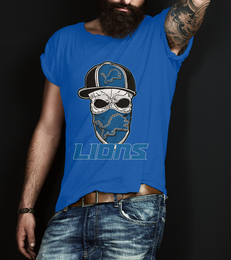 Detroit Lions Skull Hat Face Cover LIONS T-Shirt