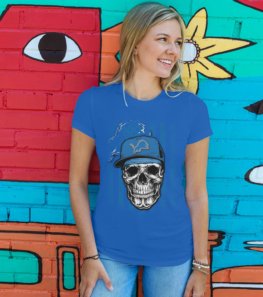 DETROIT LIONS Skull With Cap Sports T-Shirt