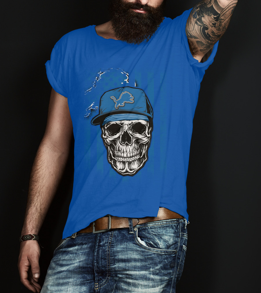 DETROIT LIONS Skull With Cap Sports T-Shirt