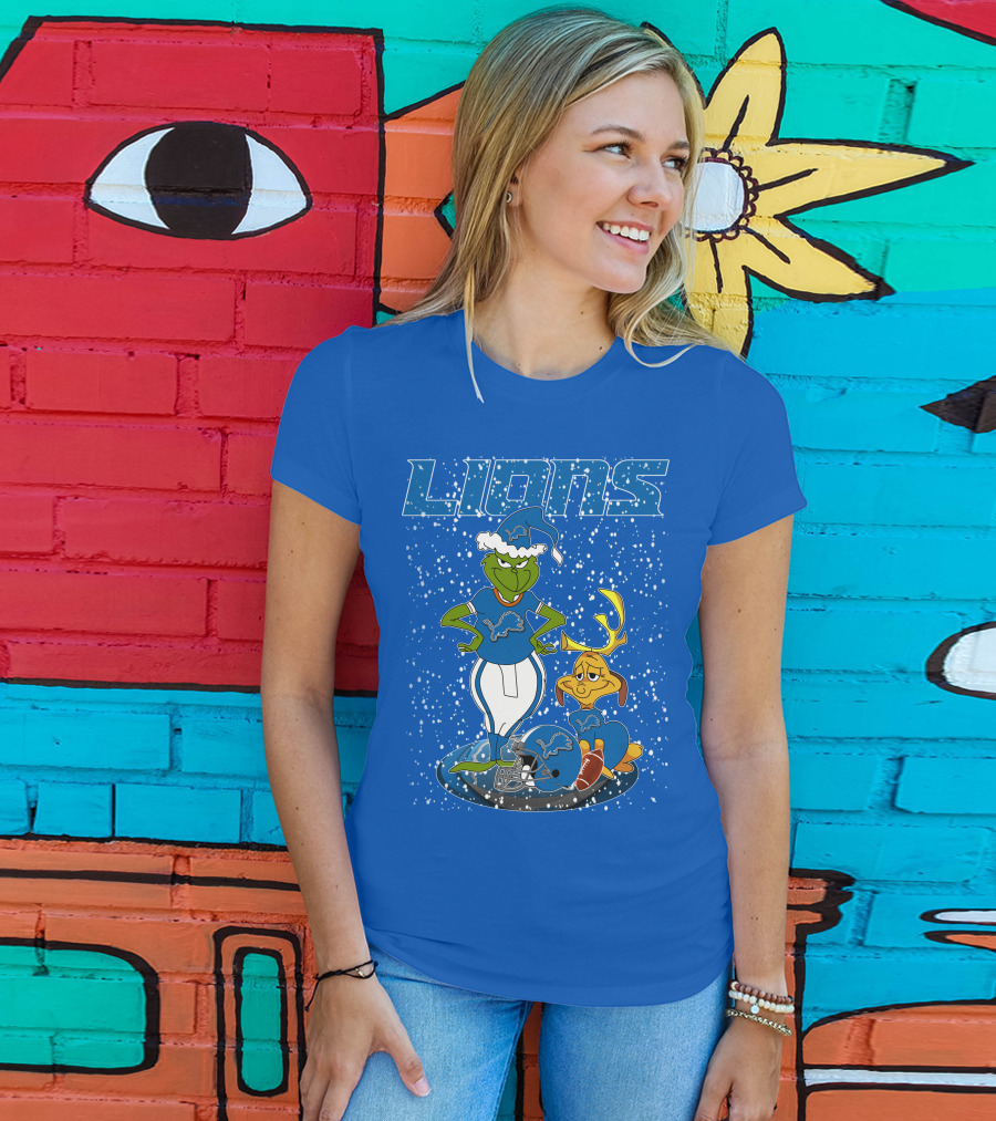 Grinchxmas Detroit Lions Snowy Holiday Football Scene T-Shirt