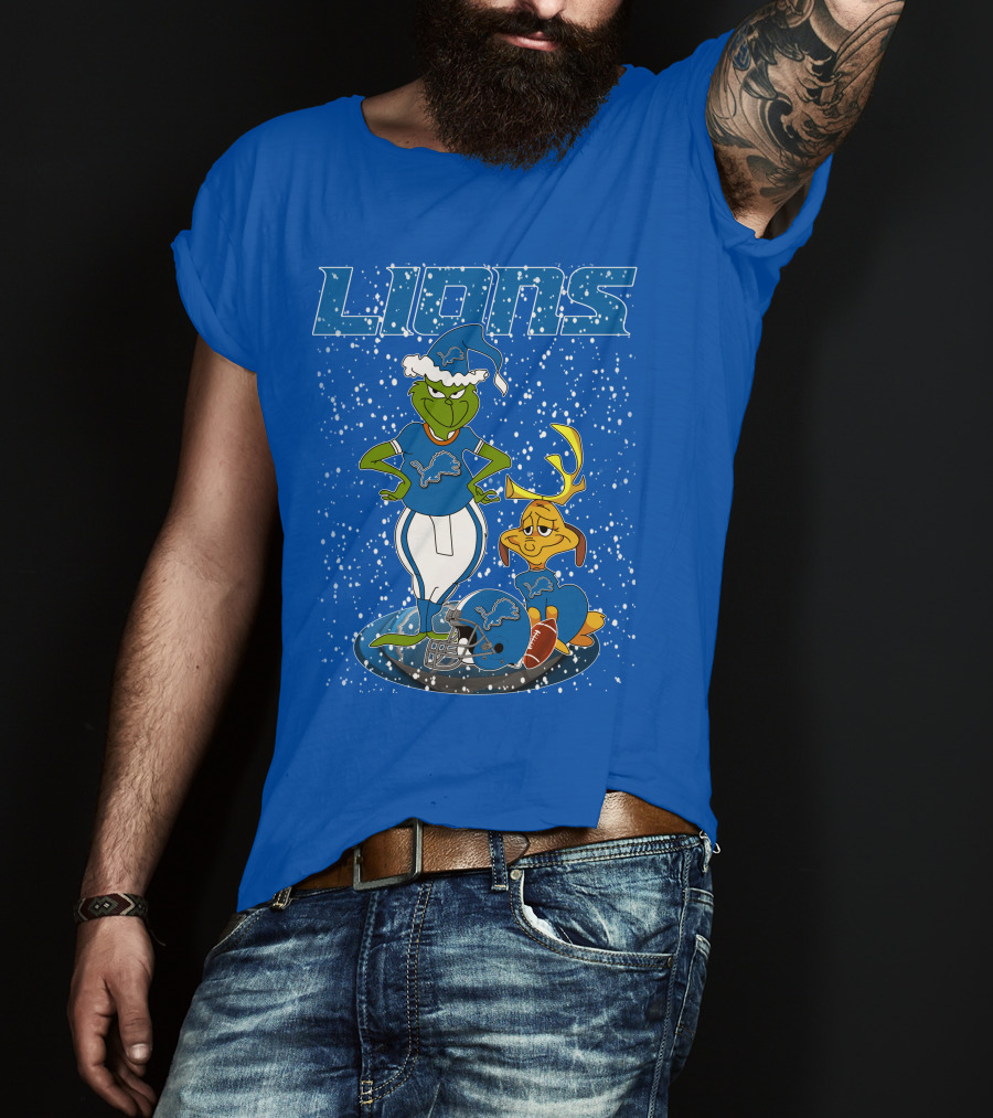 Grinchxmas Detroit Lions Snowy Holiday Football Scene T-Shirt