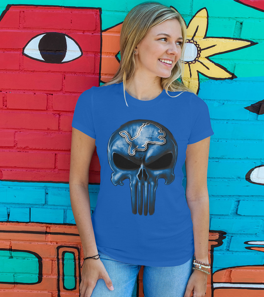 Detroit Lions Skull Logo Punisher T-Shirt