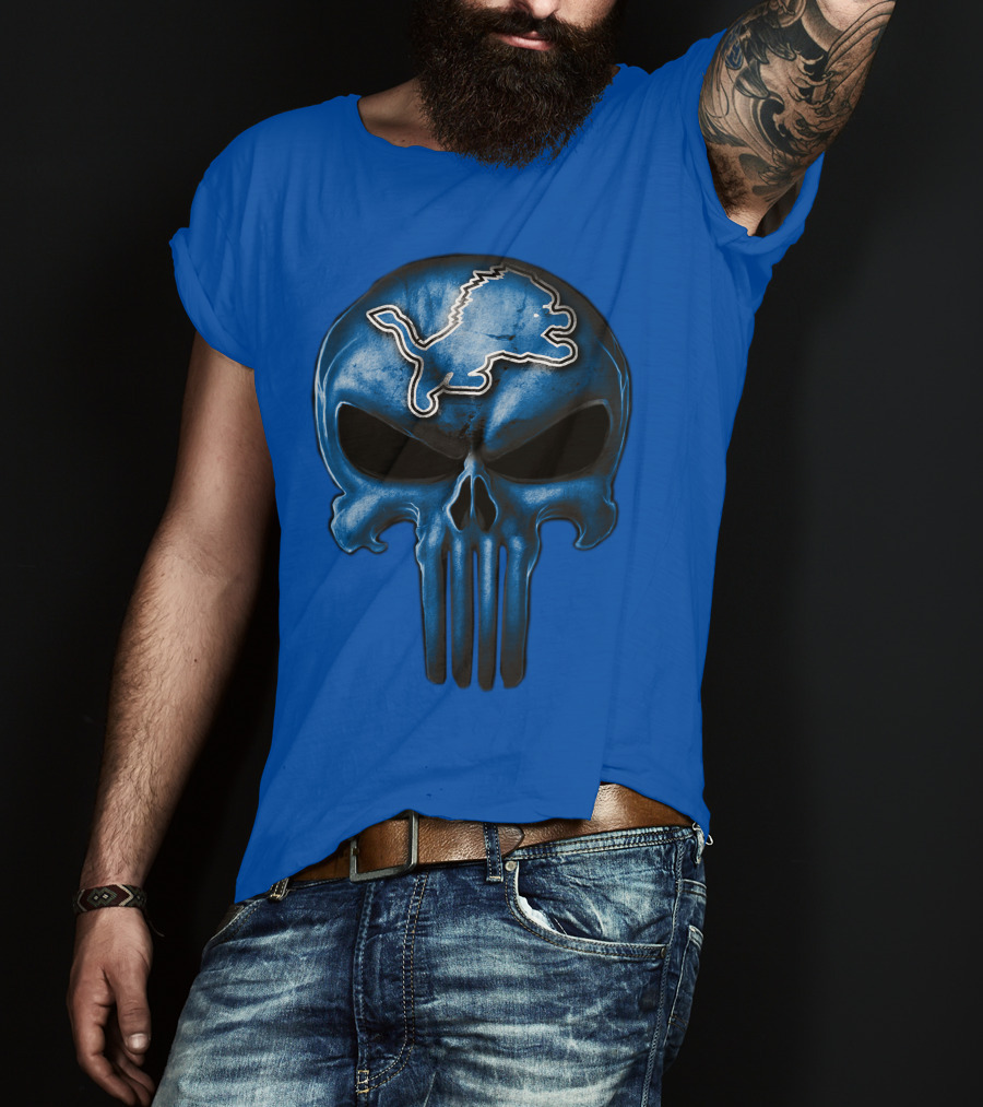 Detroit Lions Skull Logo Punisher T-Shirt