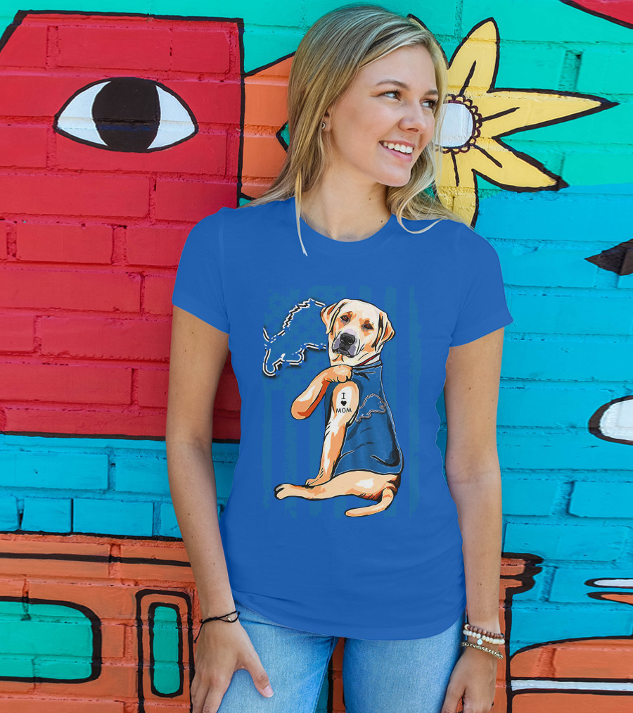 Labrador Retriever I Love Mom Detroit Lions Fan T-Shirt