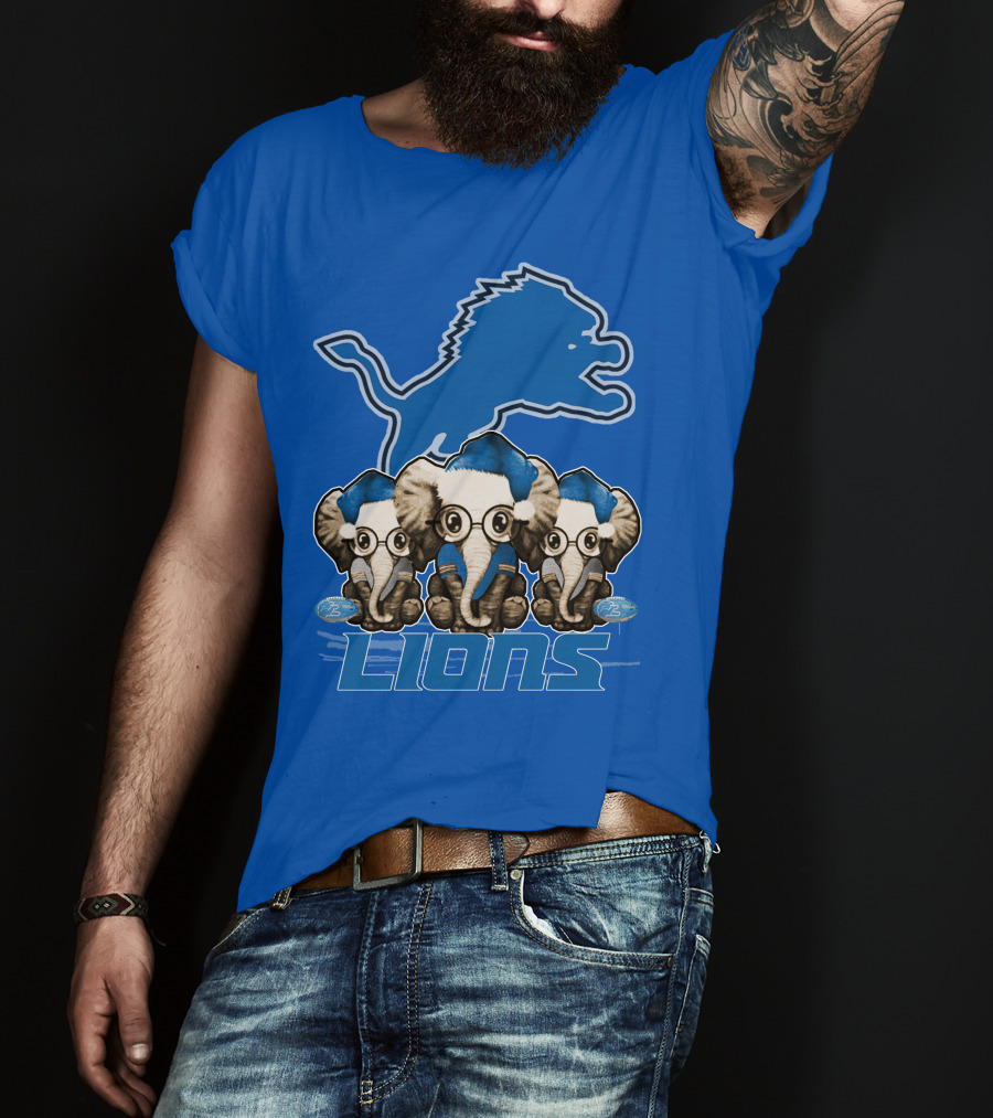 Elephan Xmas Detroit Lions Holiday Football Elephants T-Shirt