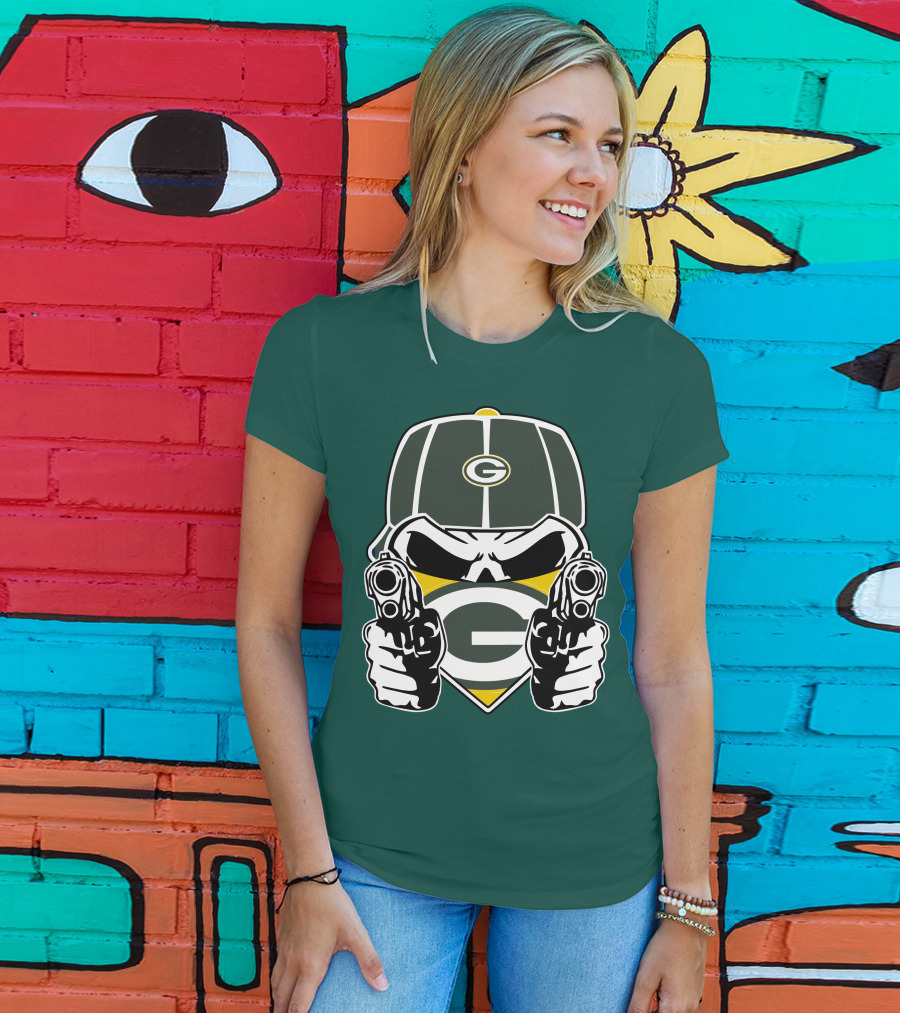 Green Bay Packers G Logo Helmet With Crossed Guns Face Mask T-Shirt
