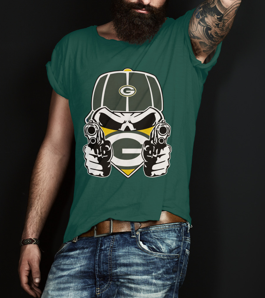 Green Bay Packers G Logo Helmet With Crossed Guns Face Mask T-Shirt
