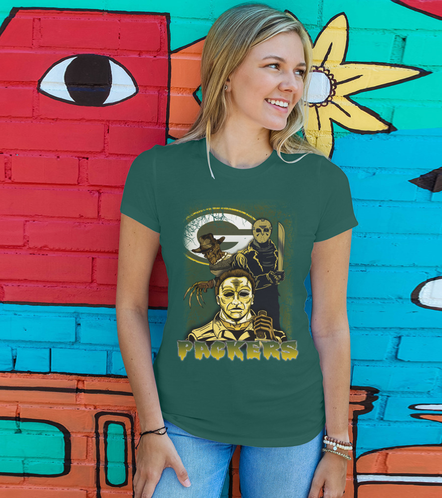 Green Bay Packers Horror Icons Mashup Freddy Jason Michael Myers T-Shirt