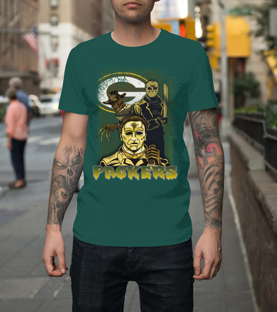 Green Bay Packers Horror Icons Mashup Freddy Jason Michael Myers T-Shirt