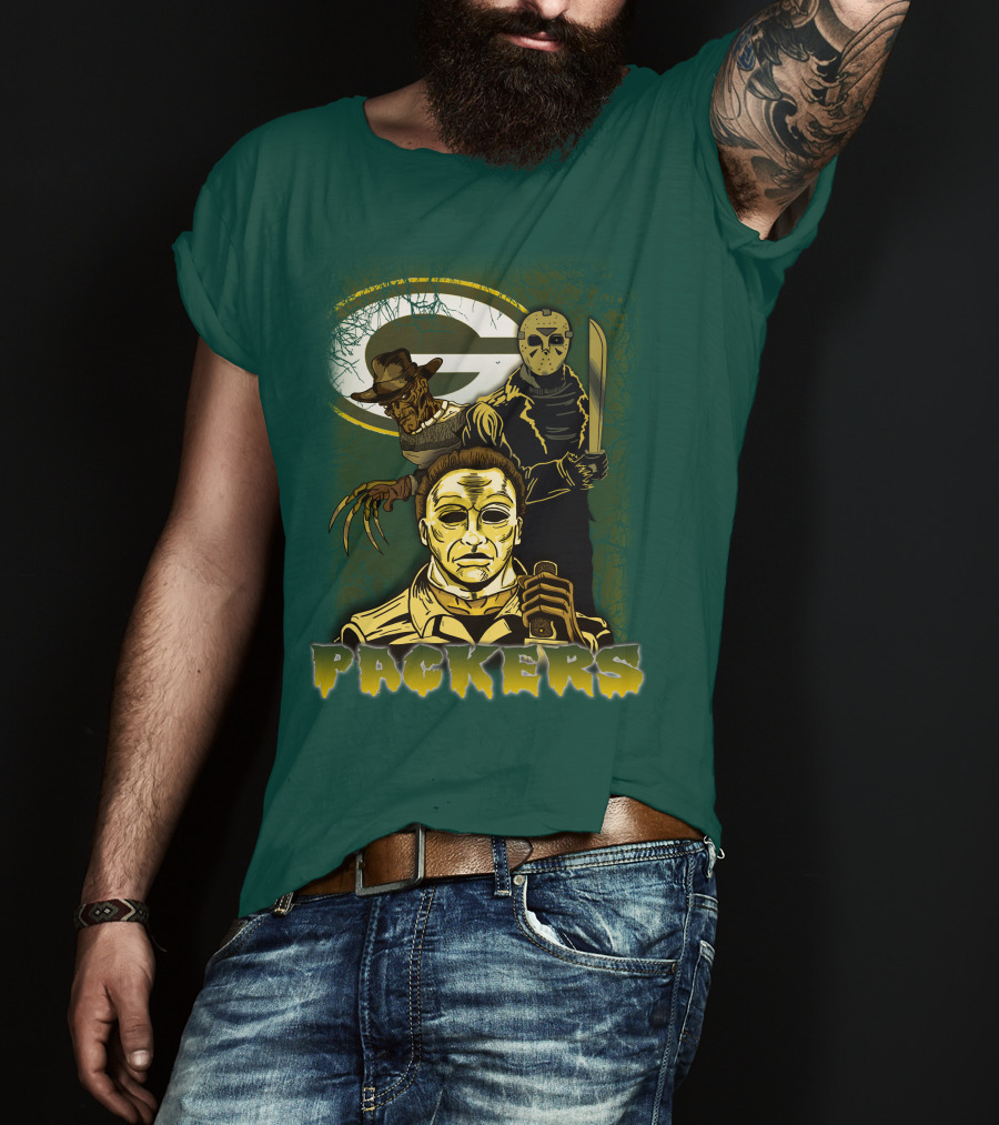 Green Bay Packers Horror Icons Mashup Freddy Jason Michael Myers T-Shirt