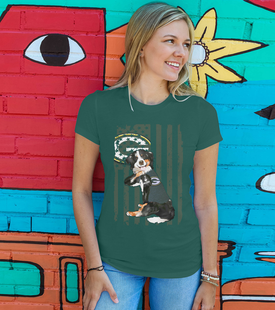 Border Collie Green Bay Packers I Love Mom T-Shirt