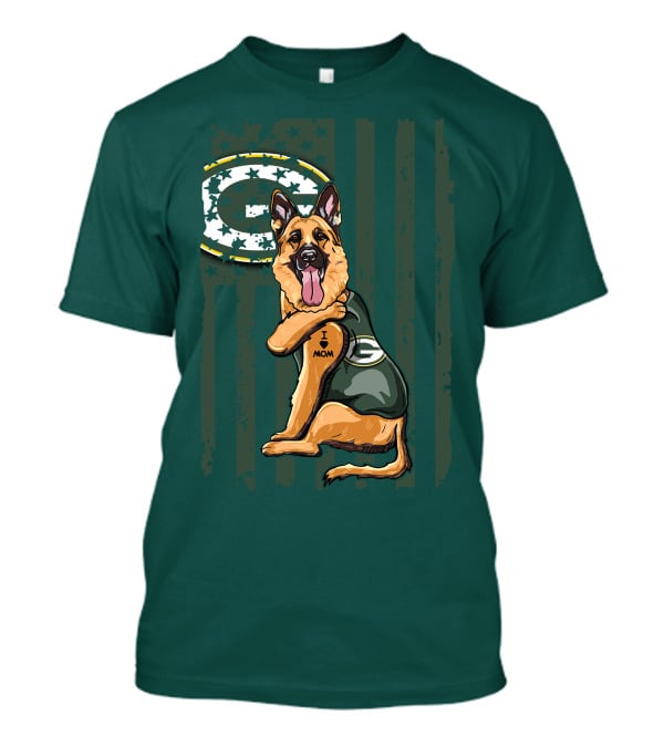 German Shepherd I Love Mom Green Bay Packers Fan T-Shirt